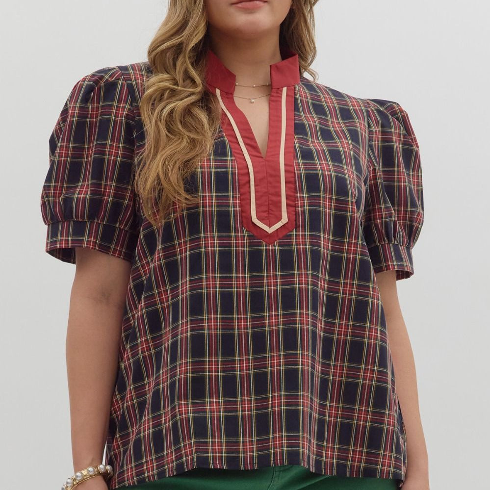 Plaid Pattern Short Sleeve Top