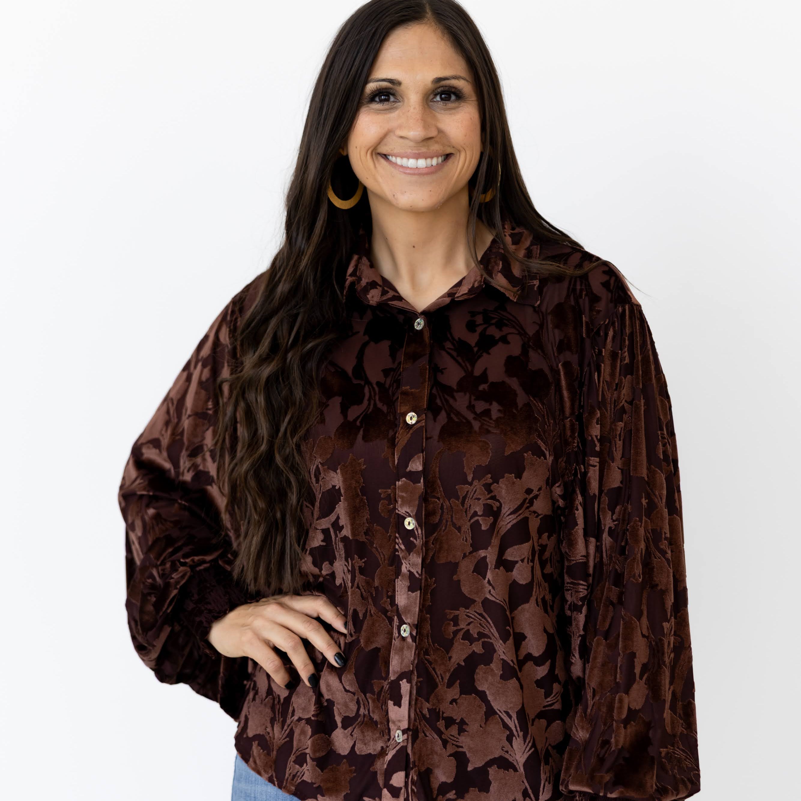Burnout Velvet Button-Up Top