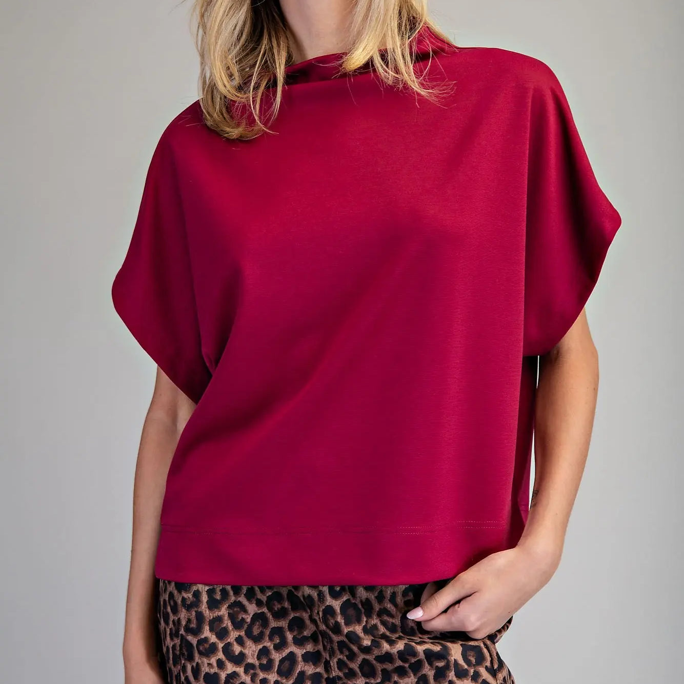 Mock Neck Short Sleeve Top