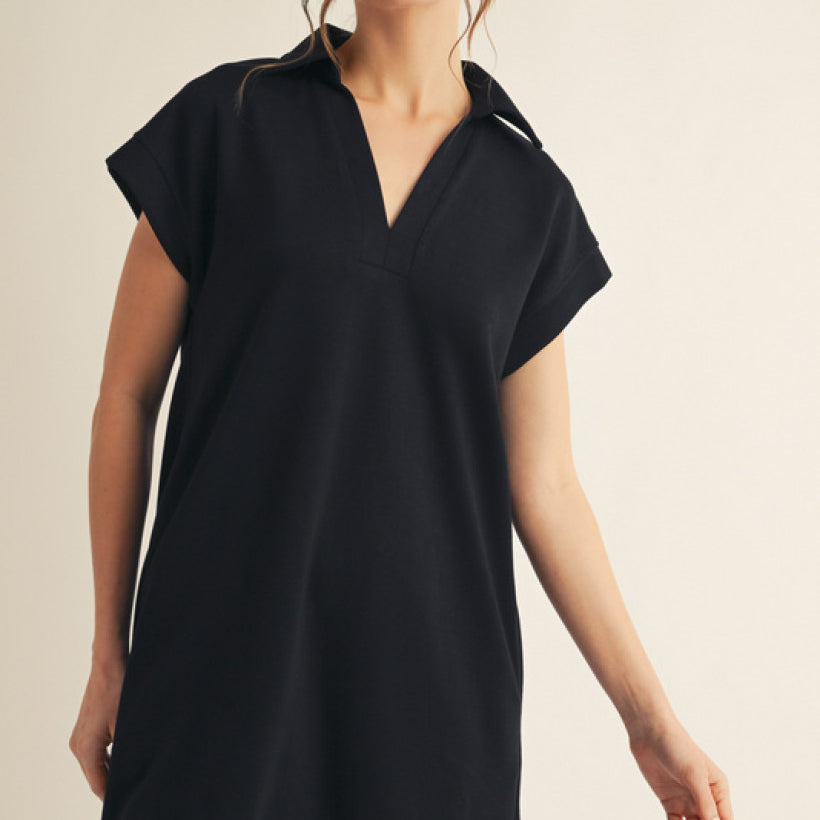 SOLID DRESS WITH OPEN COLLARED NECK