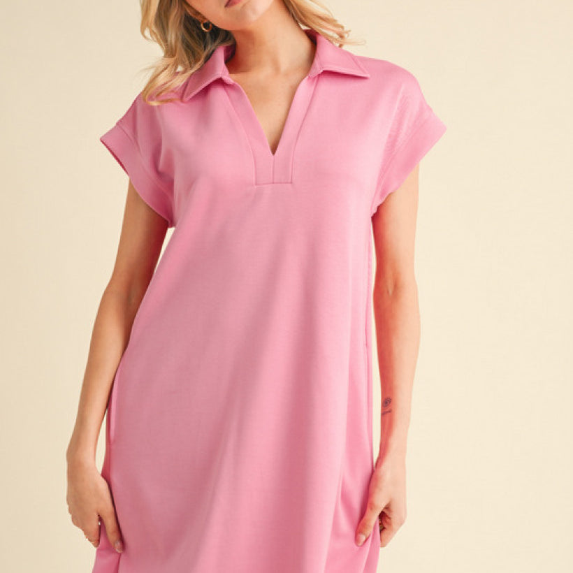 SOLID DRESS WITH OPEN COLLARED NECK