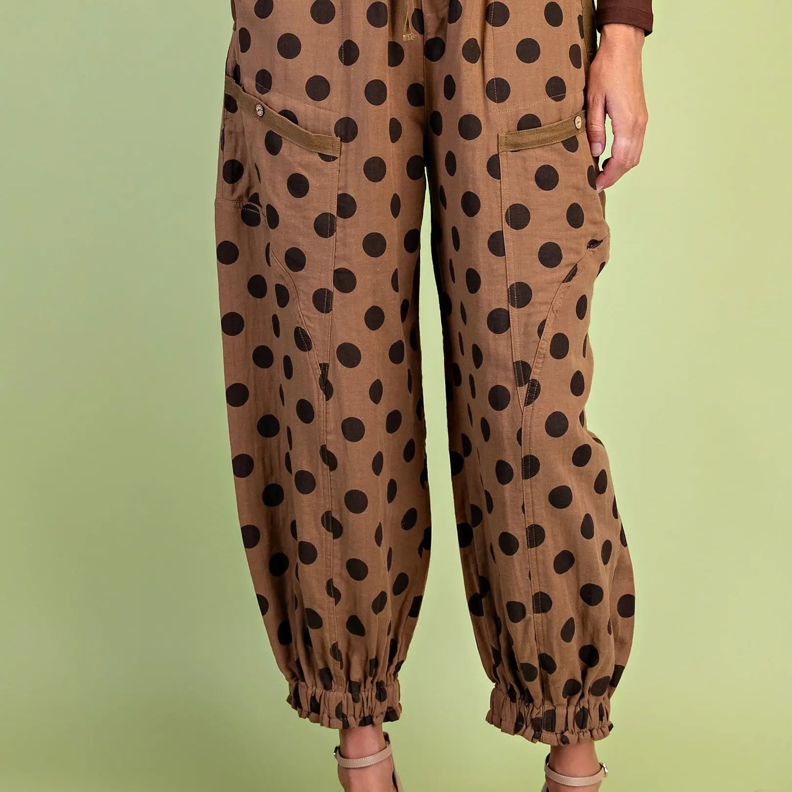 Polka-Dot Gathered Ankle Parachute Pants