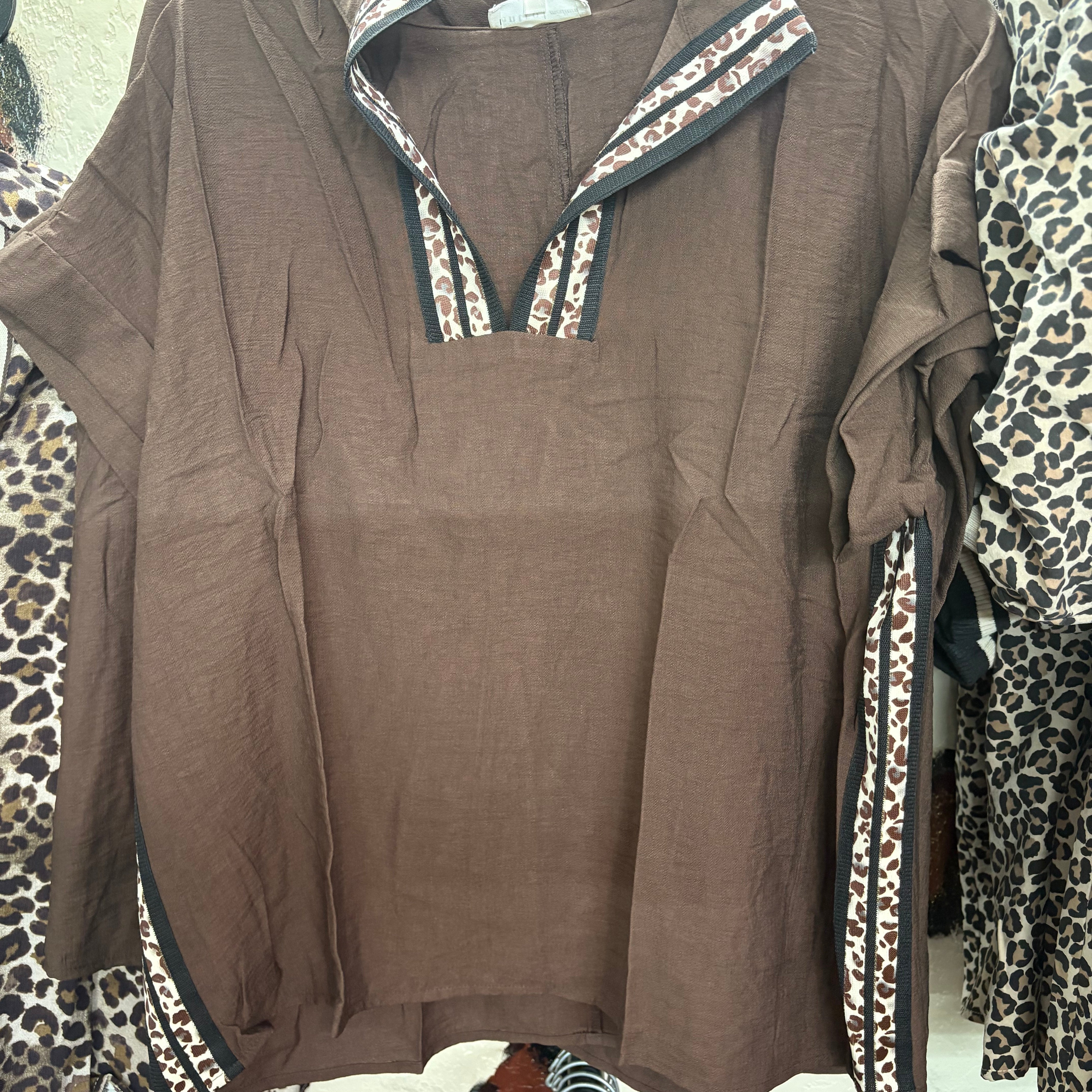 Leopard Trim Collar Top