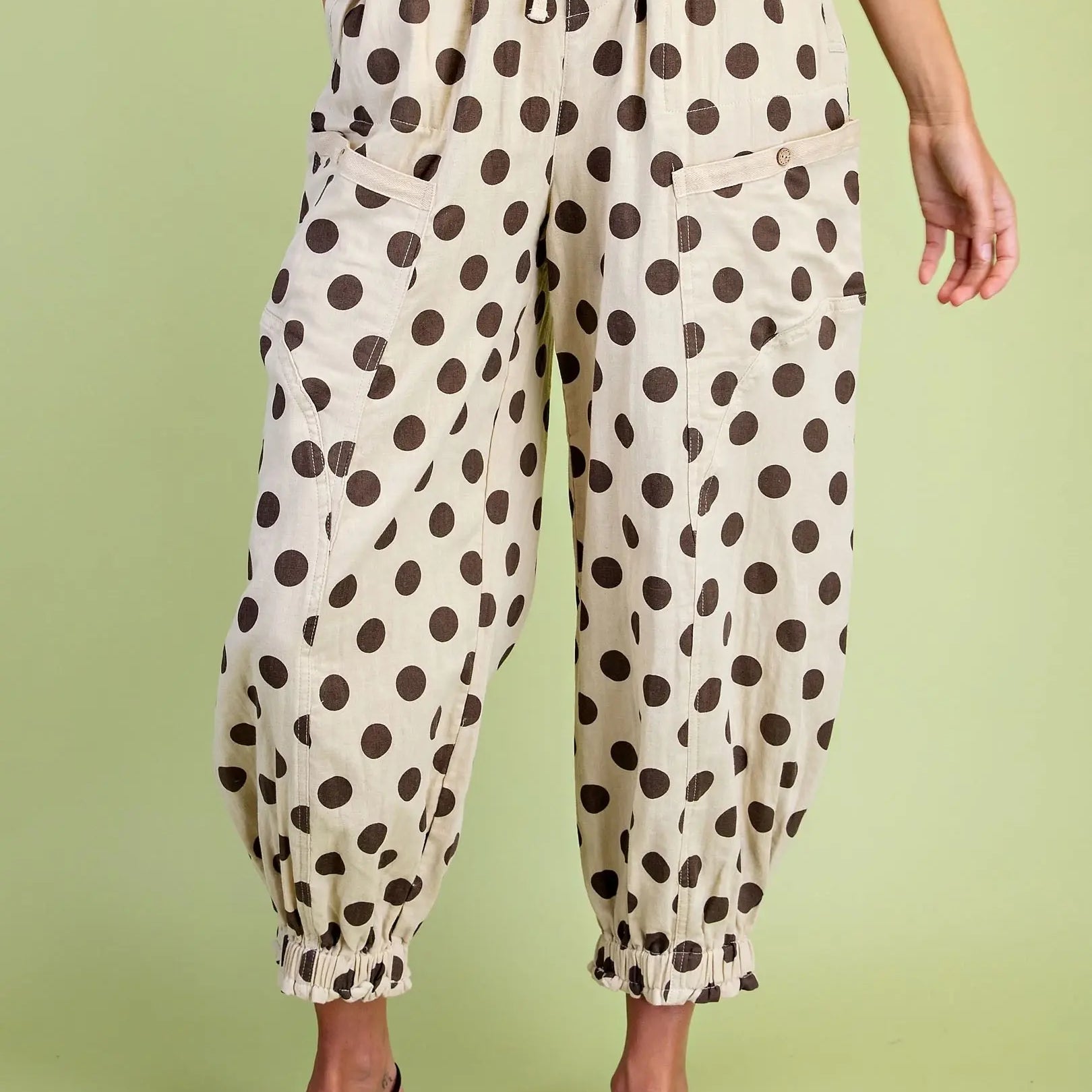 Polka-Dot Gathered Ankle Parachute Pants
