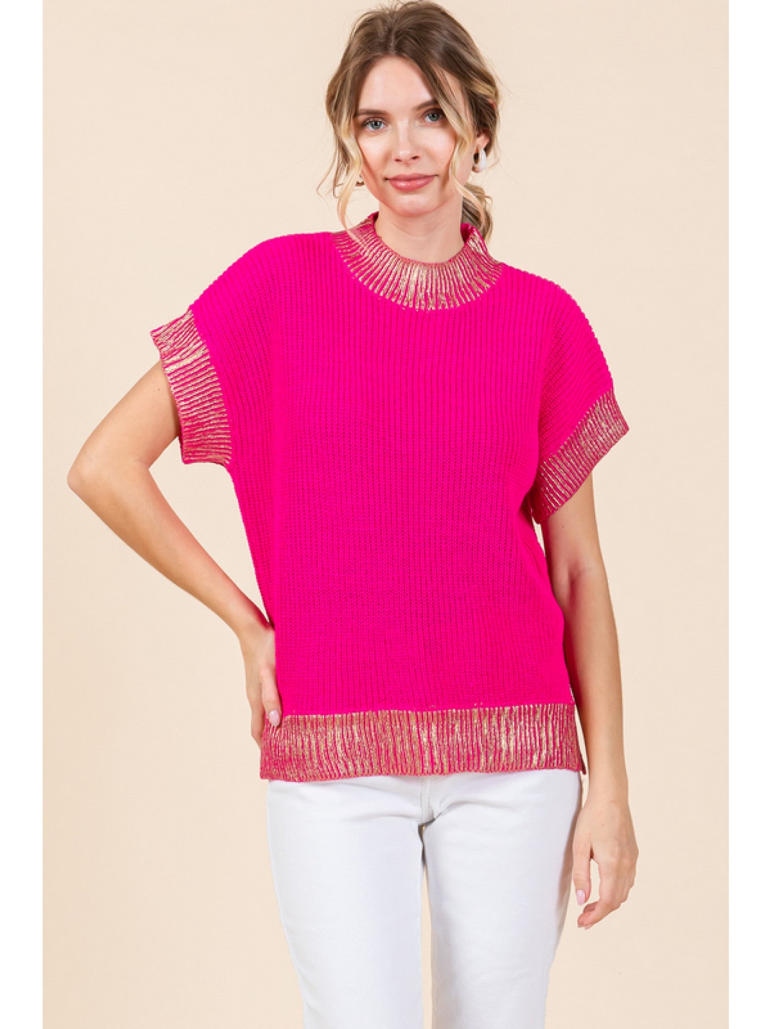 Solid Knit Top With Mock Neck