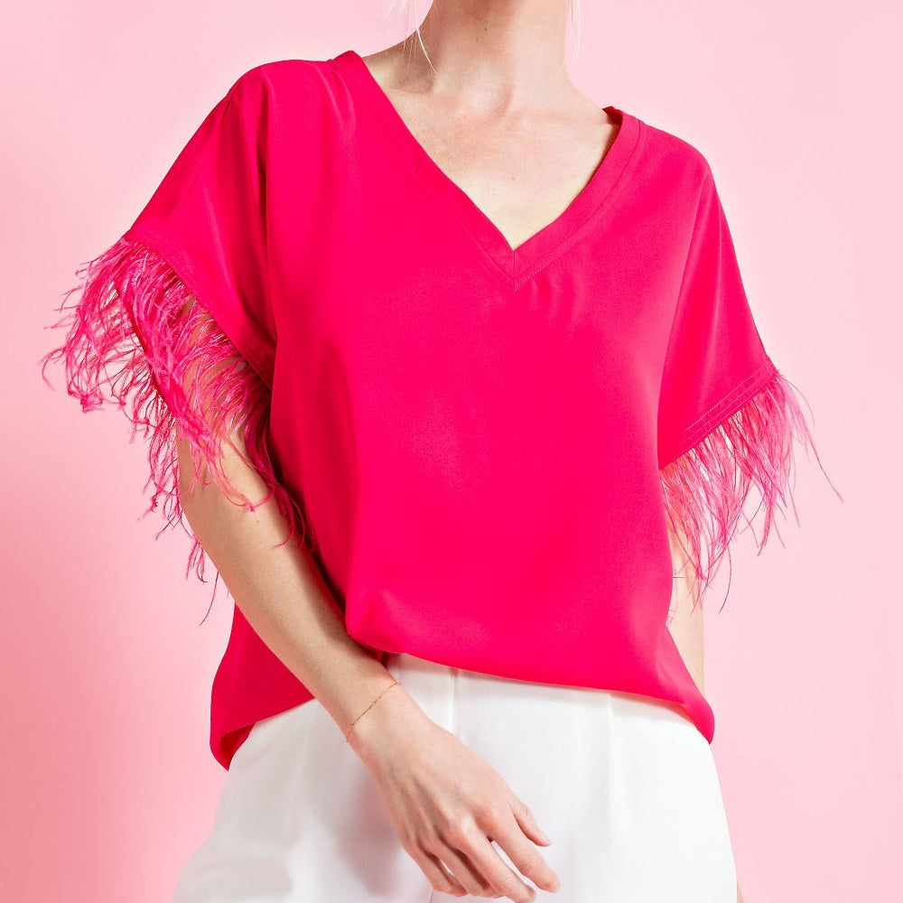 Feather V-Neck Short Sleeve Top